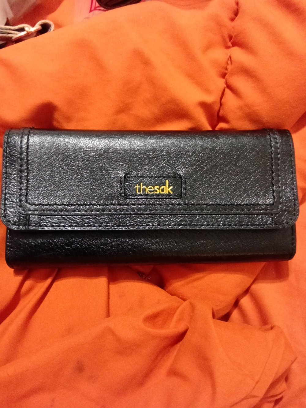The Sak Black Flap Leather Checkbook Organizer Trifold Wallet